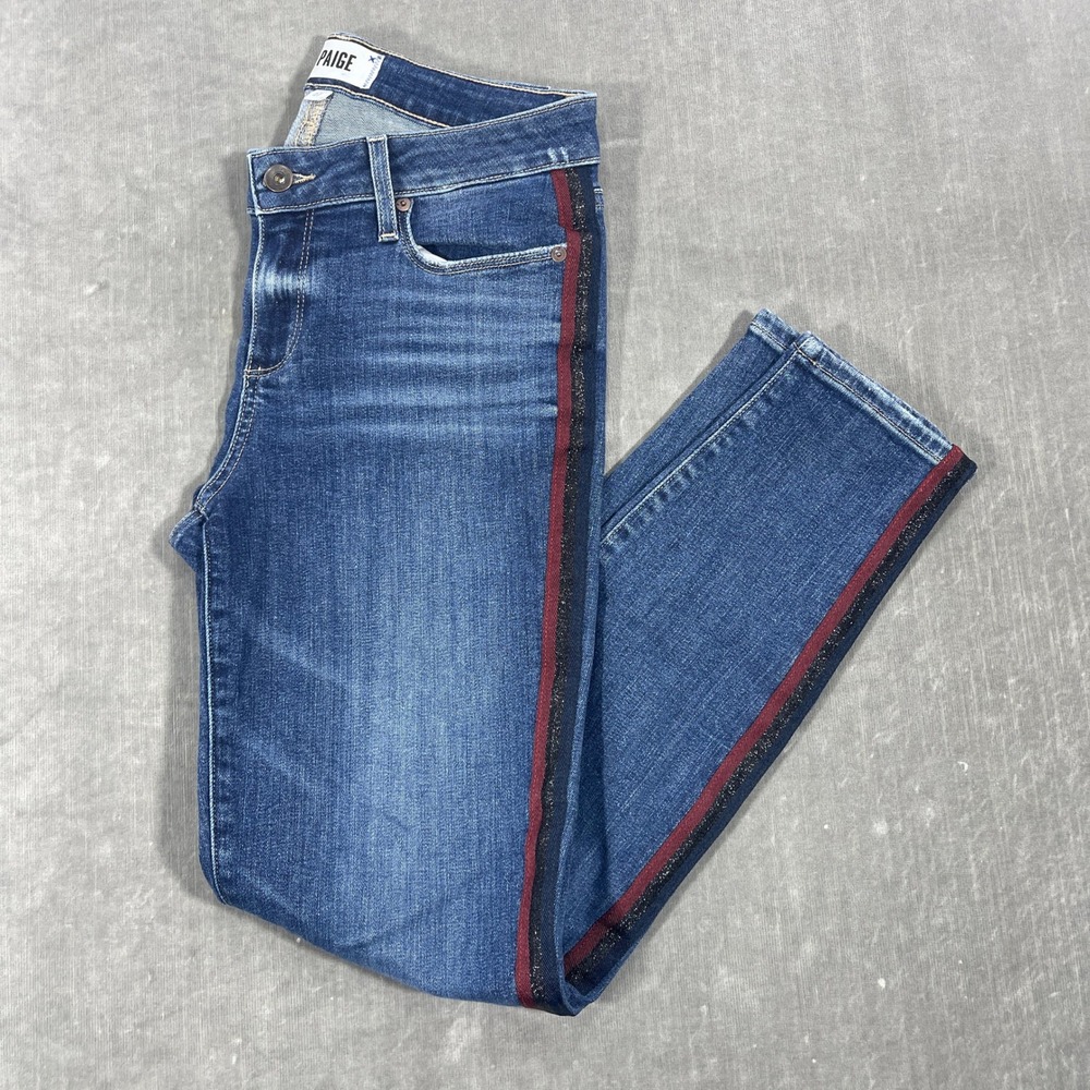 Paige‎ Verdugo Ankle Jeans Womens 27 Red Black Stripe Dark Wash Denim